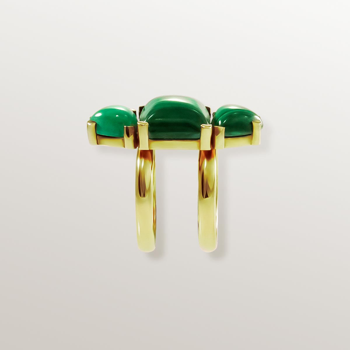YELLOW GOLD VERMEIL AND MALACHITE DOUBLE BAND RING - TRES TESOROS