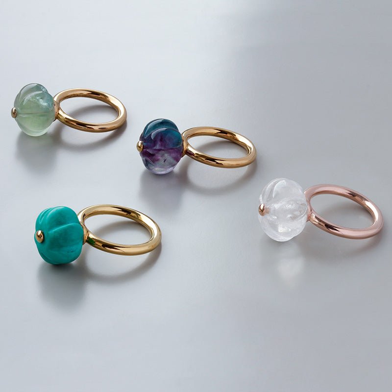 Anillo de Oro Vermeil amarillo, con piedra fluorita XL