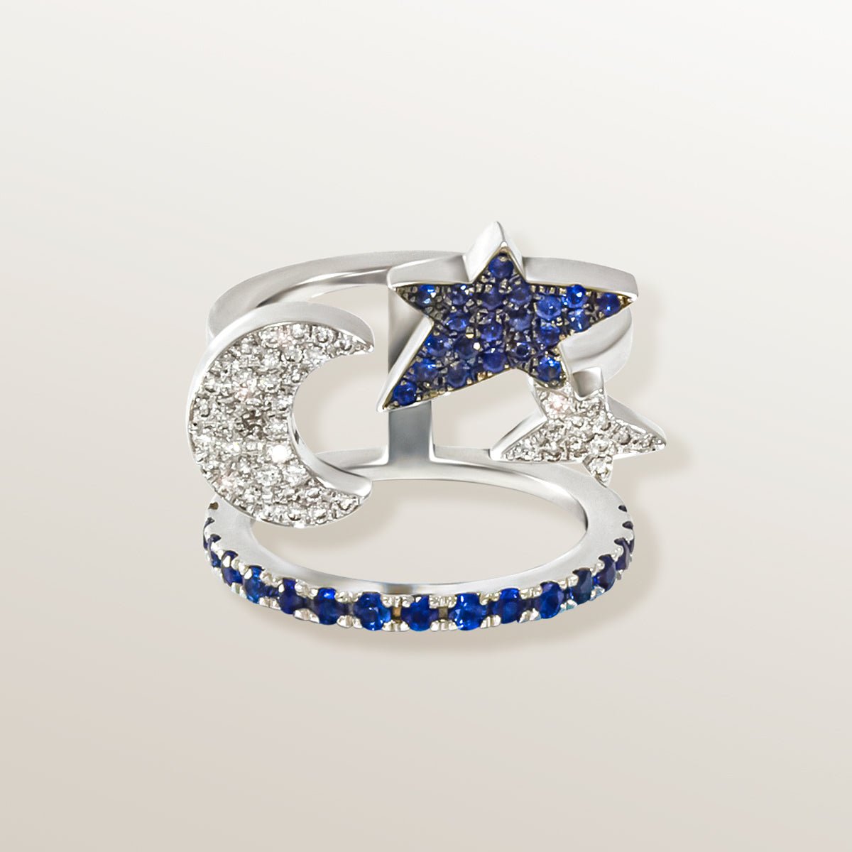 ANILLO ORO BLANCO, DIAMANTES Y ZAFIROS - HEAVEN TWO STARS - Victoria de la Calva