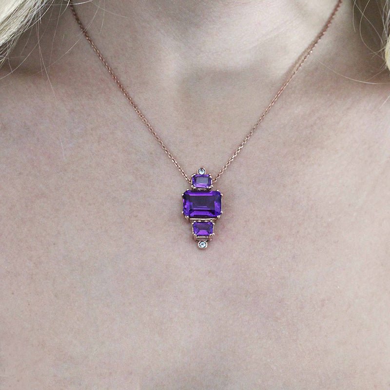 COLGANTE PLATA VERMEIL ORO ROSA AMATISTA Y TOPACIO - LANZADERA - Victoria de la Calva