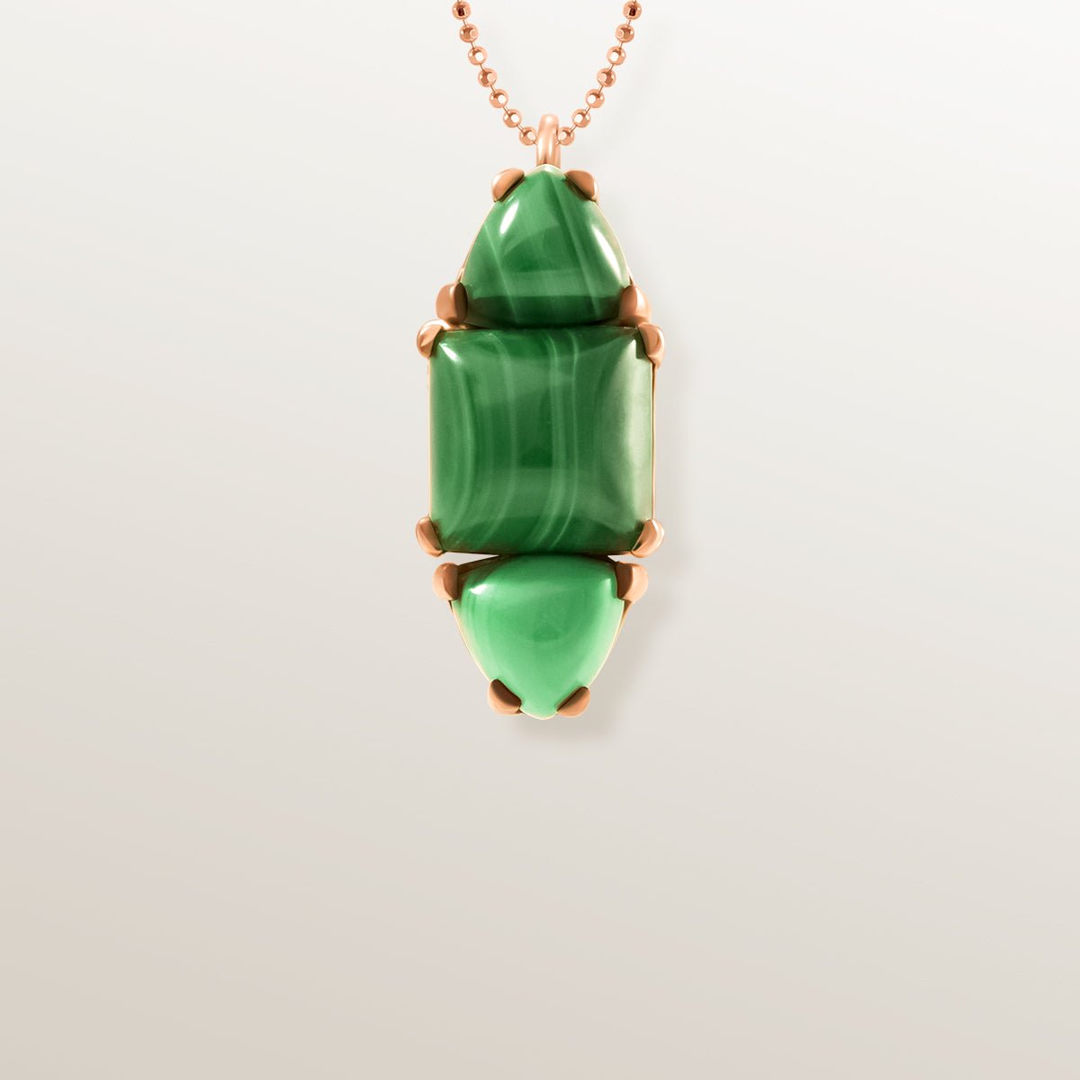 COLGANTE VERTICAL PLATA VERMEIL ORO ROSA MALAQUITAS - COLECCIÓN TRES TESOROS - Victoria de la Calva