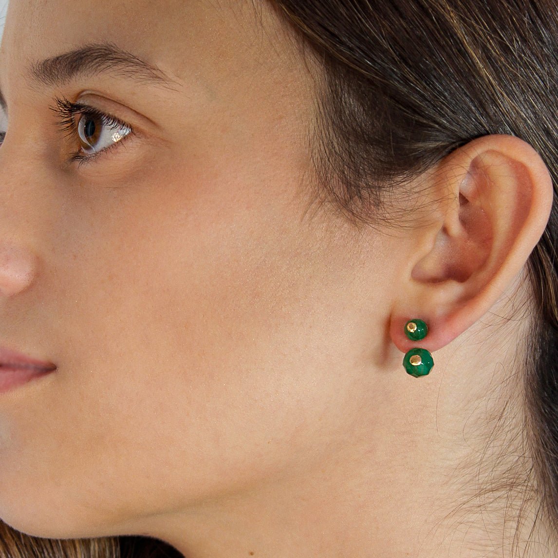 EAR JACKET CALABAZA - Ágata verde 8mm - Victoria de la Calva