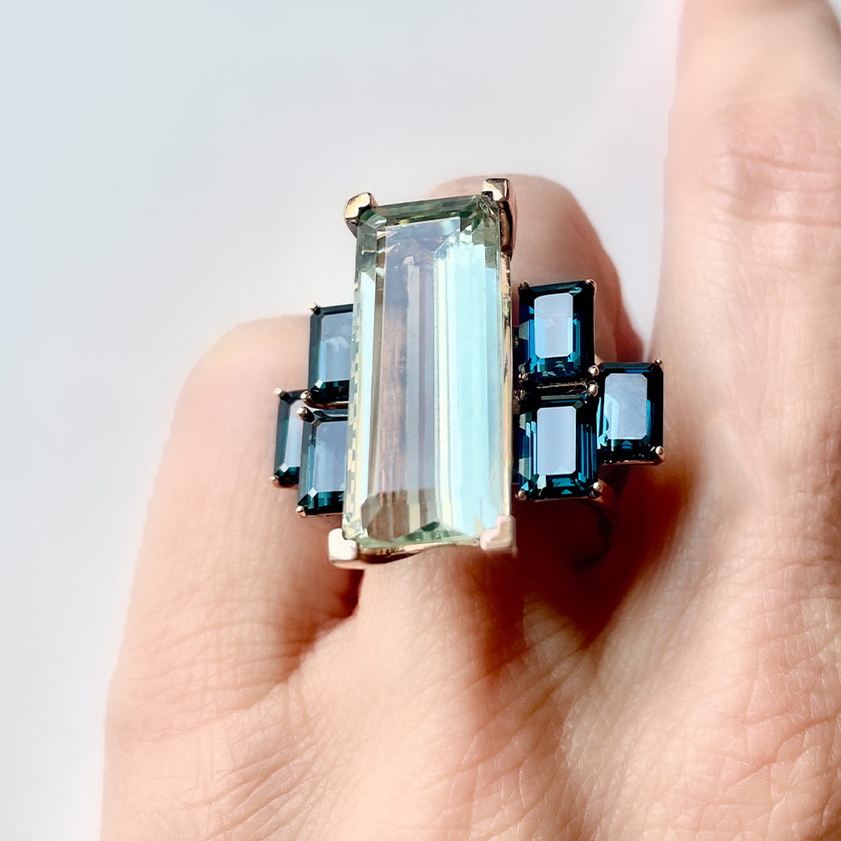 GOLD AND PRASIOLITE STEPS RING - COCKTAIL RINGS