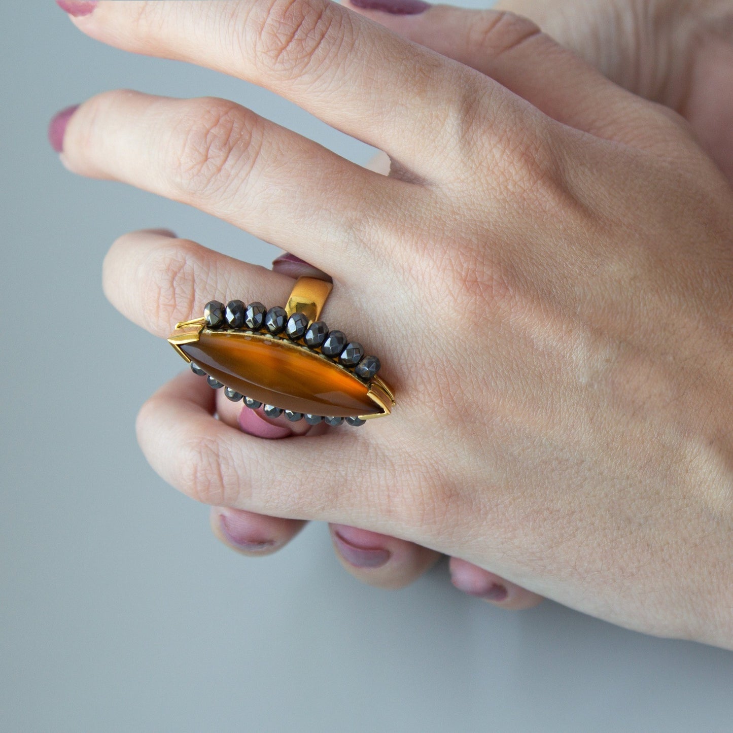 YELLOW GOLD AND HONEY AGATE VERMEIL RING - MYSTIC EYE