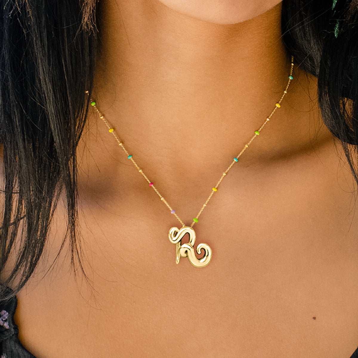 AURUM + GREY 9ct Gold R Initial Pendant Necklace | Liberty