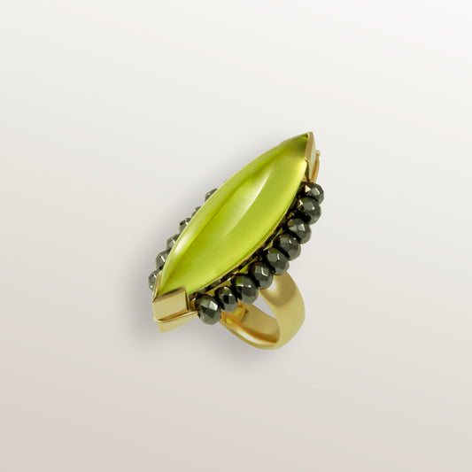 YELLOW GOLD VERMEIL AND GREEN AGATE RING - MYSTIC EYE