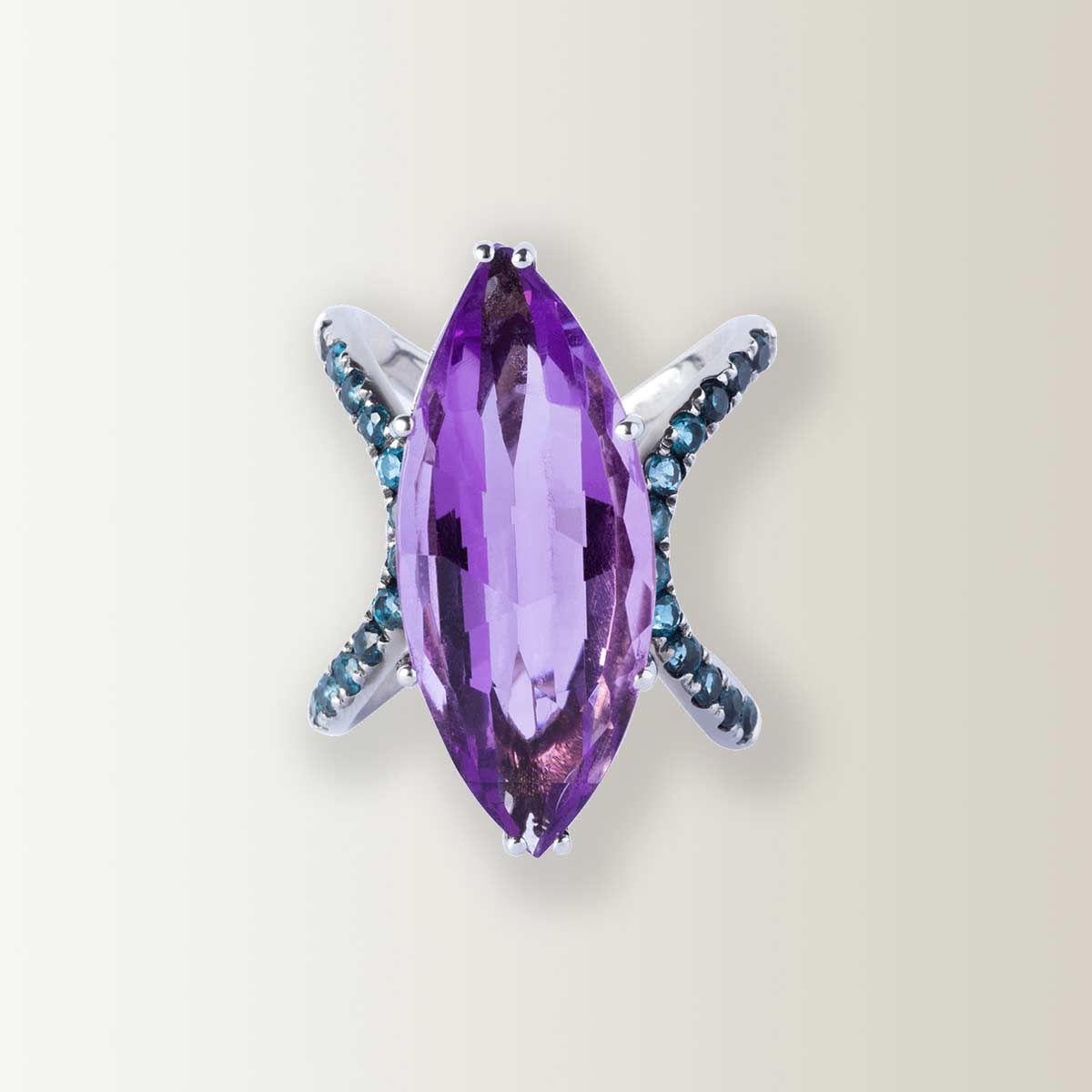 AMETHYST AND TOPAZ WHITE GOLD RING - Love Boat Collection