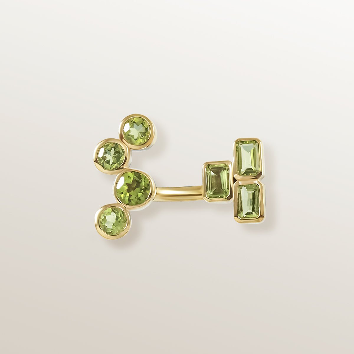 Anillo abierto de Vermeil de oro amarillo de 18 quilates, con 7 piedras naturales Peridoto