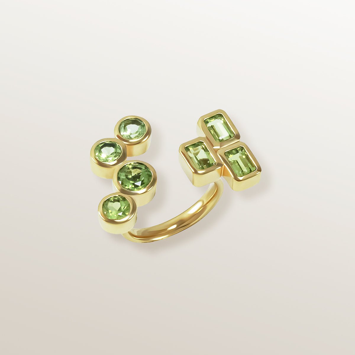 Anillo abierto de Vermeil de oro amarillo de 18 quilates, con 7 piedras naturales Peridoto