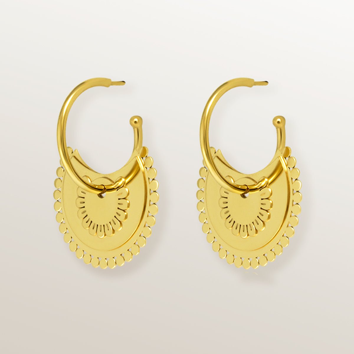 Pendientes tipo aro con motivo en forma de flor semicircular, de Vermeil de oro amarillo de 18 quilates. 