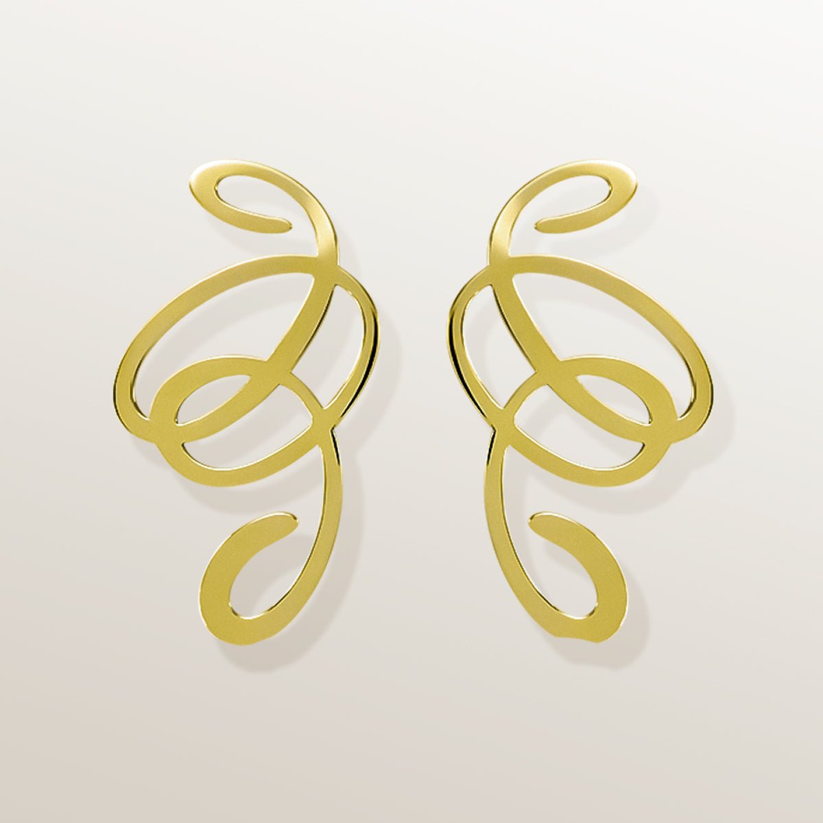 Pendientes de Oro Vermeil amarillo. Diseño calado de un sólo trazo formando un laberinto.