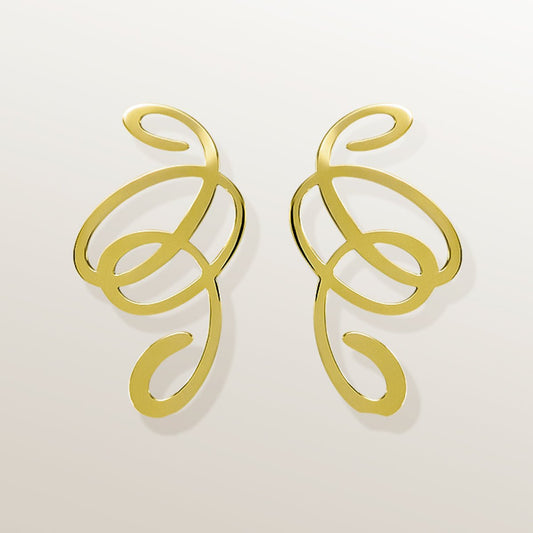 Pendientes de Oro Vermeil amarillo. Diseño calado de un sólo trazo formando un laberinto.